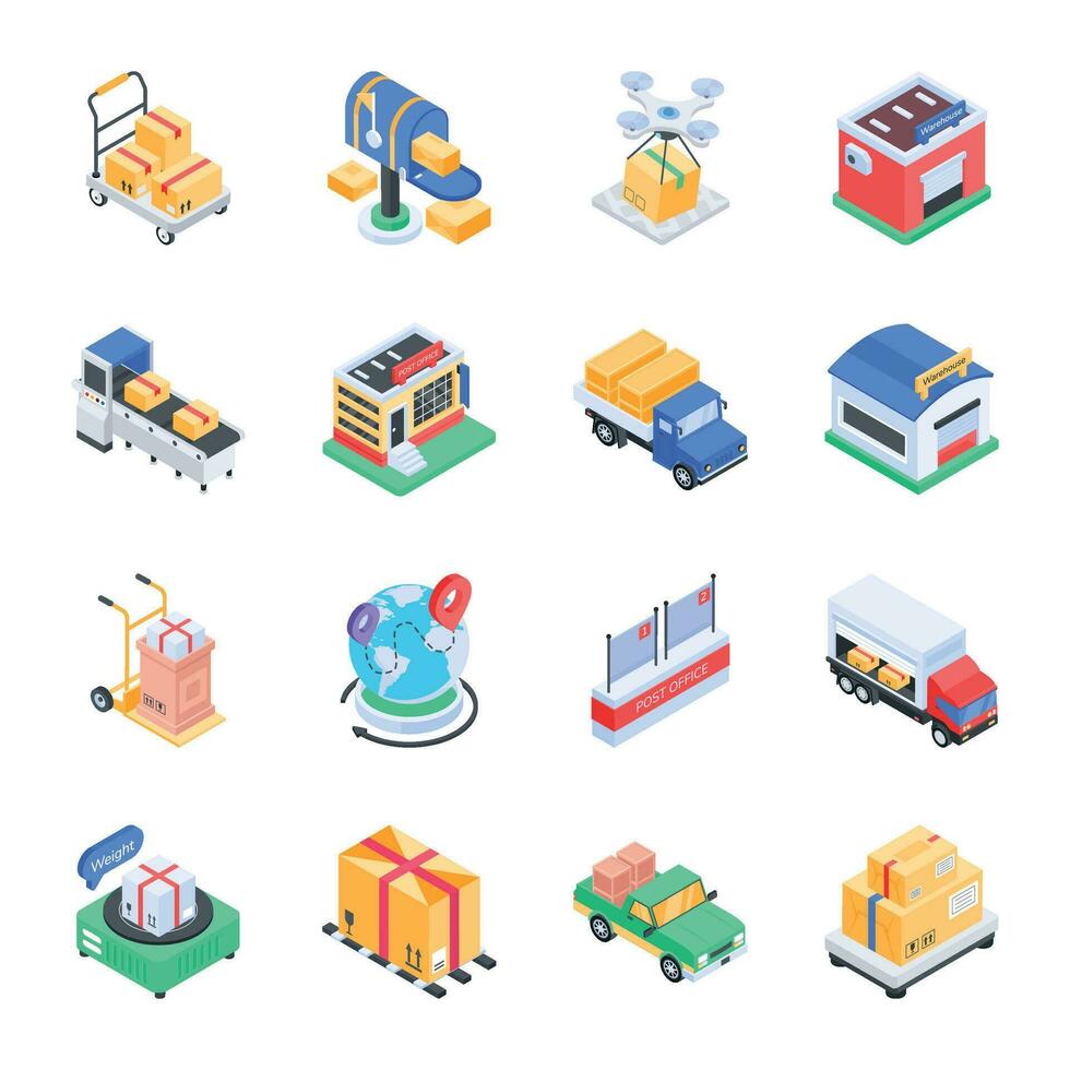 Modern Collection of Delivery Services Isometric Icon vector