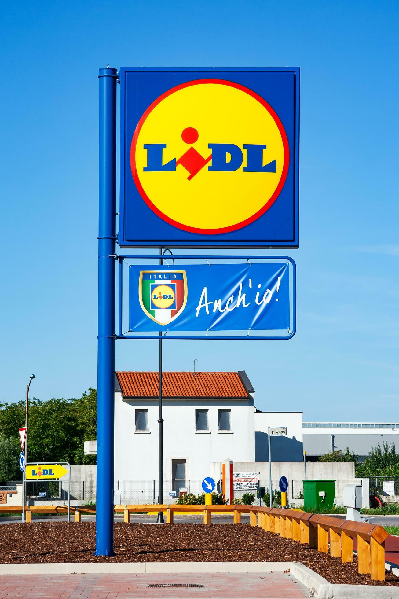 Lidl supermarket brand billboard logo. Retail and shop. Grocery and