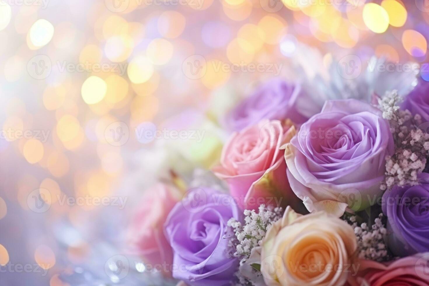 AI Generated Flower Background with Bokeh Lights and Copy Space photo