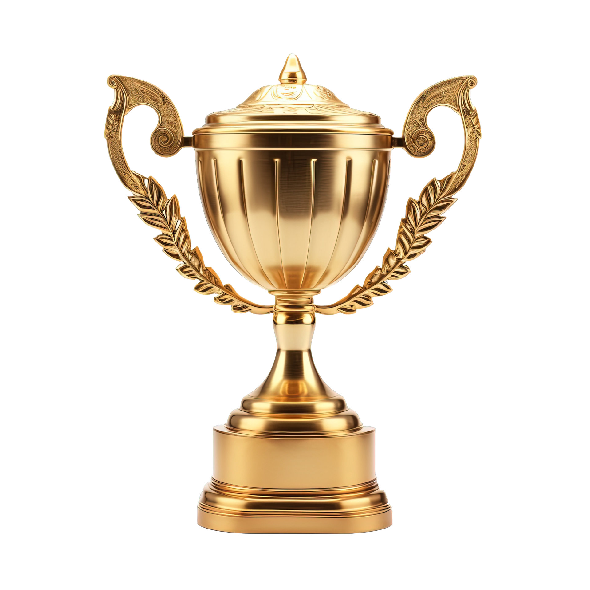 Generative AI, PNG trophy cup. Champion trophy, shiny golden cup, sport award. Winner prize