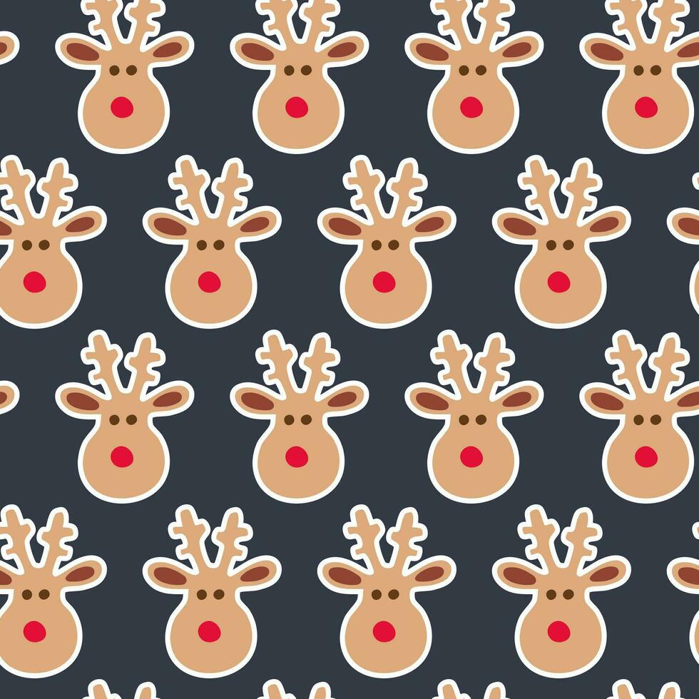 linda Navidad dibujos animados ciervo con un rojo nariz. Navidad sin costura modelo antecedentes para papel, tela, decoración. vector ilustración