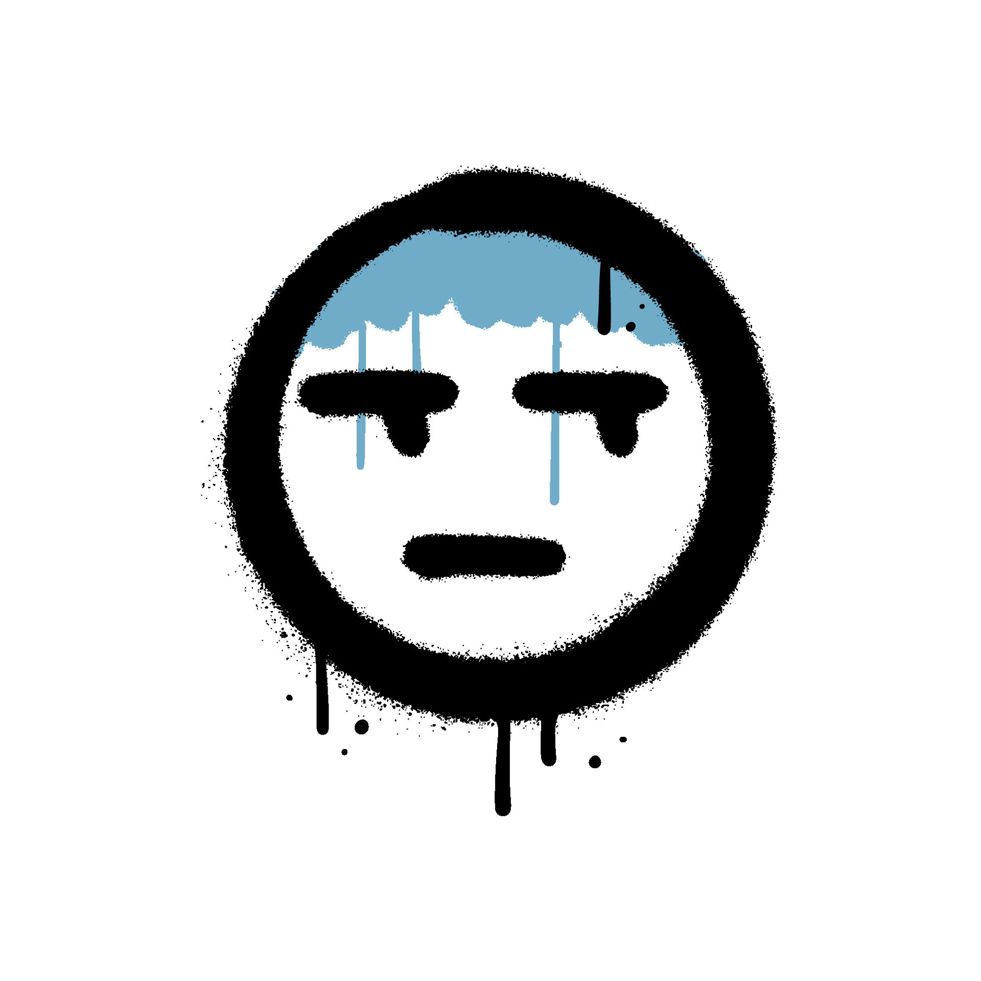 Urban Graffiti grunge moody emoji with blue paint. 90s - 00s airbrush