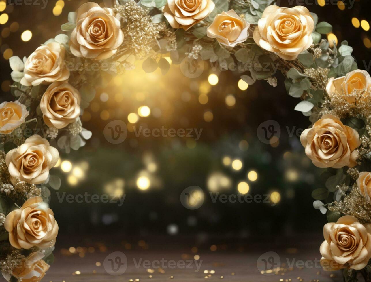 AI Generated Golden Flower Arch with Copy Space photo