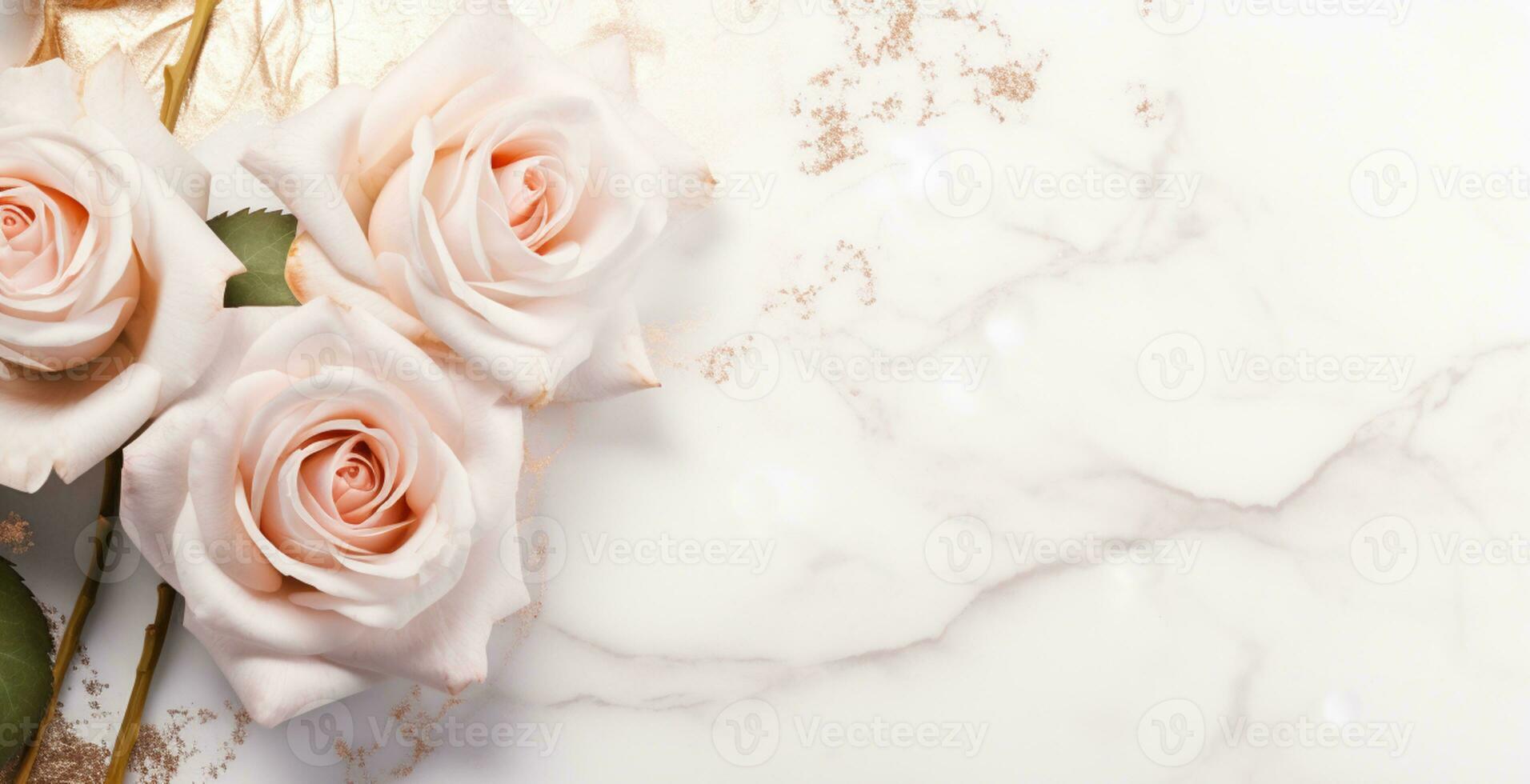 AI Generated Roses on Marble with Copy Space photo