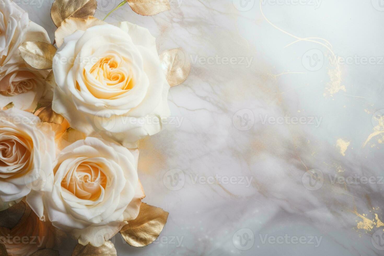 AI Generated Roses on Marble with Copy Space photo
