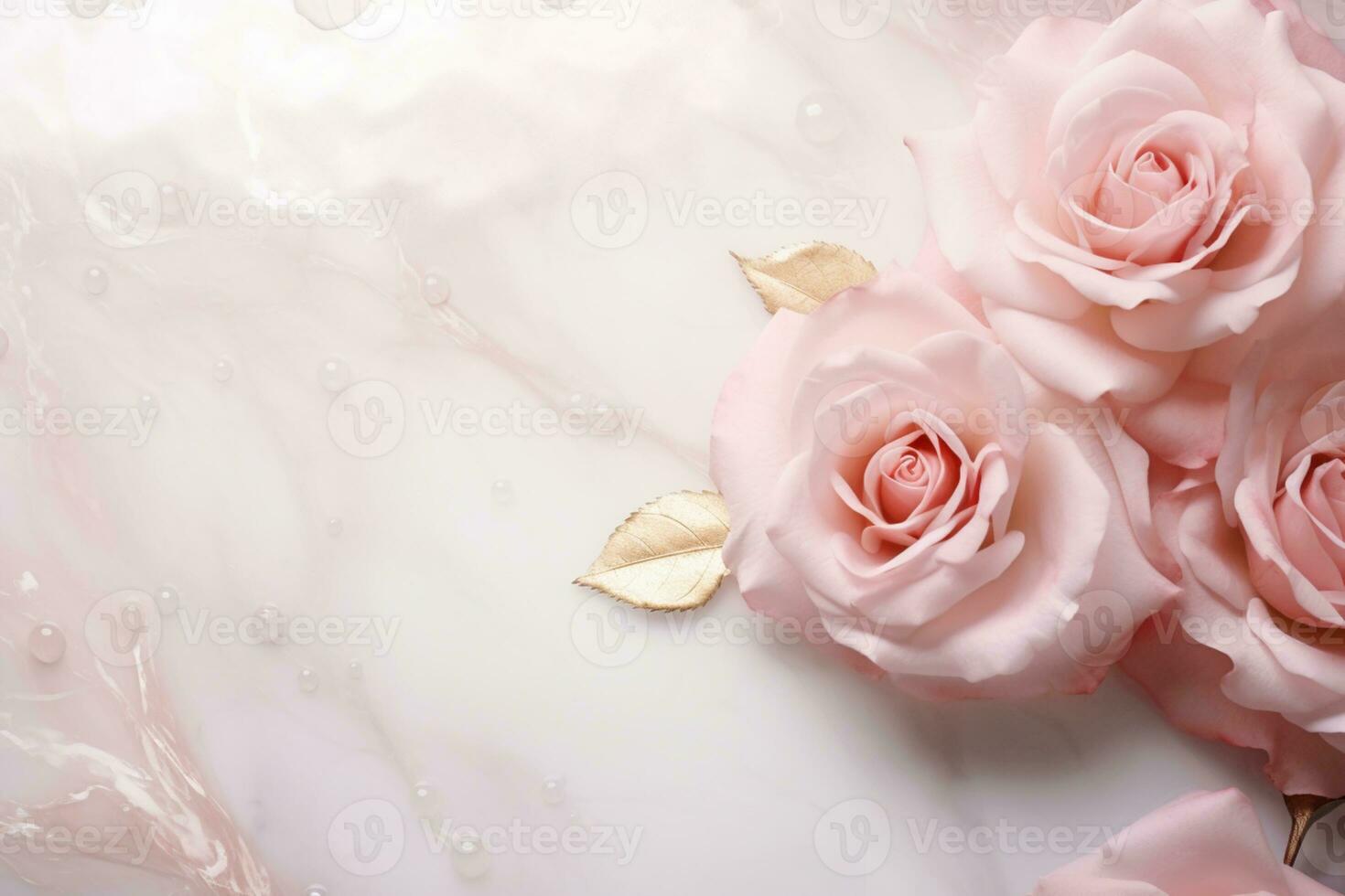 AI Generated Roses on Marble with Copy Space photo