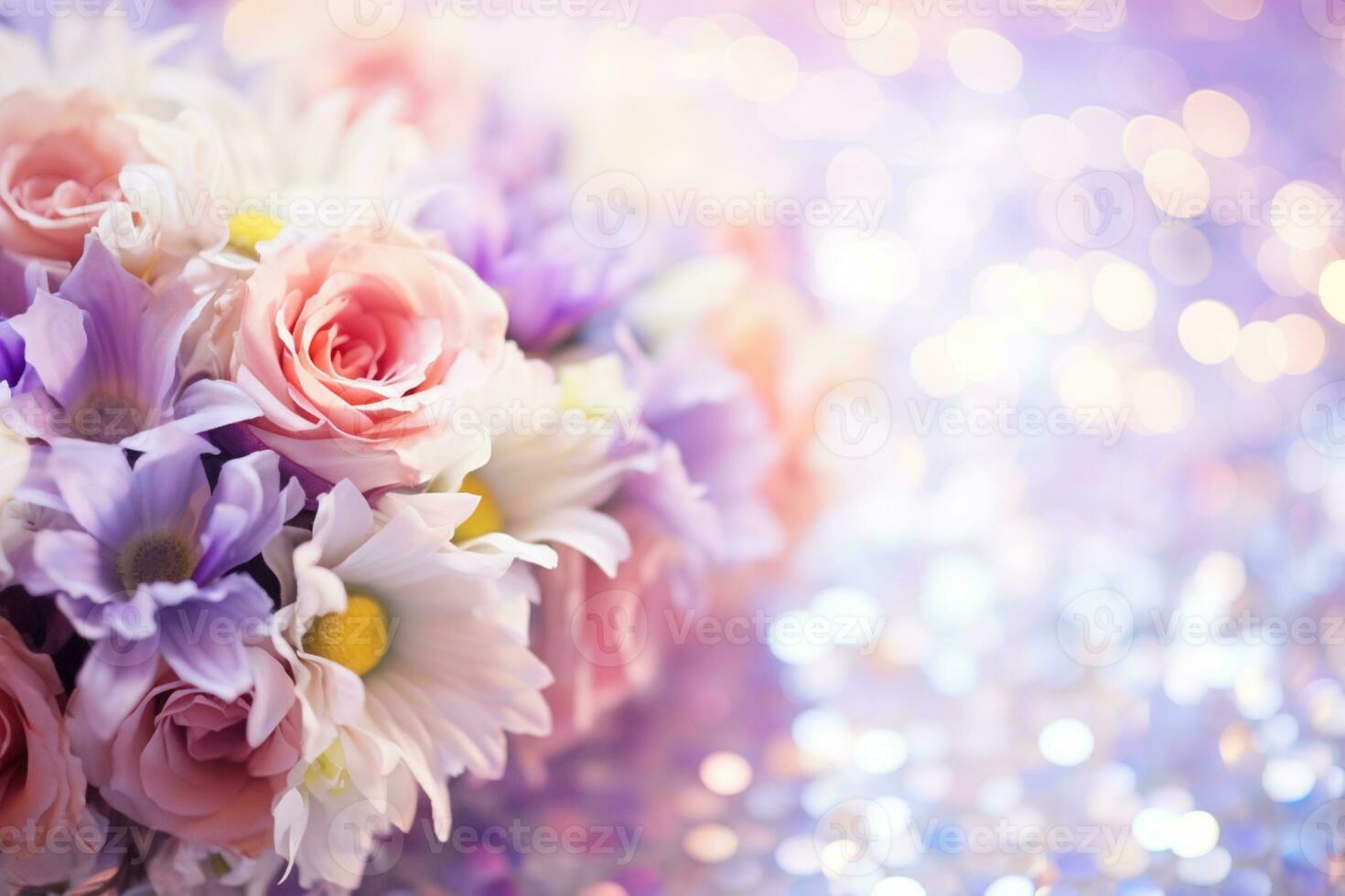 AI Generated Flower Background with Bokeh Lights and Copy Space photo