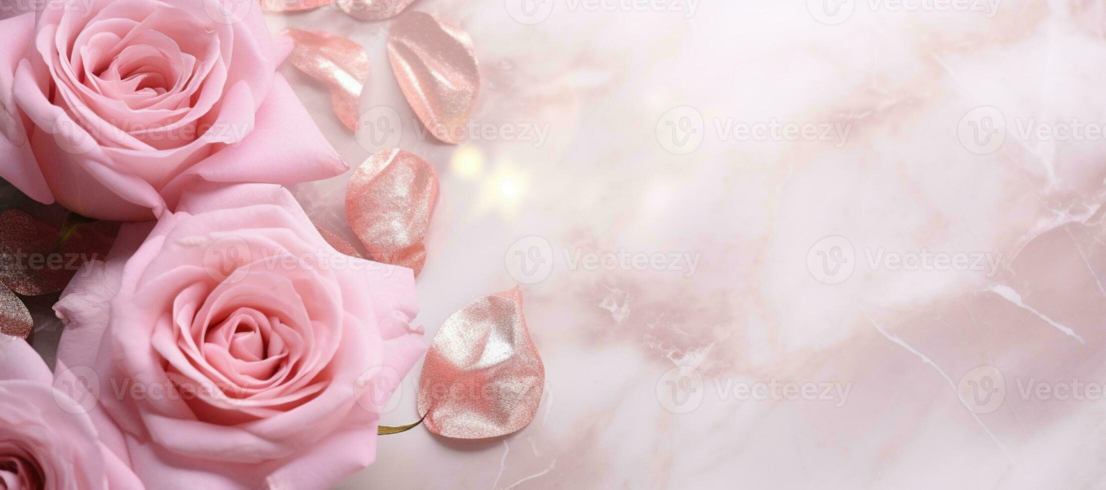 AI Generated Roses on Marble with Copy Space photo