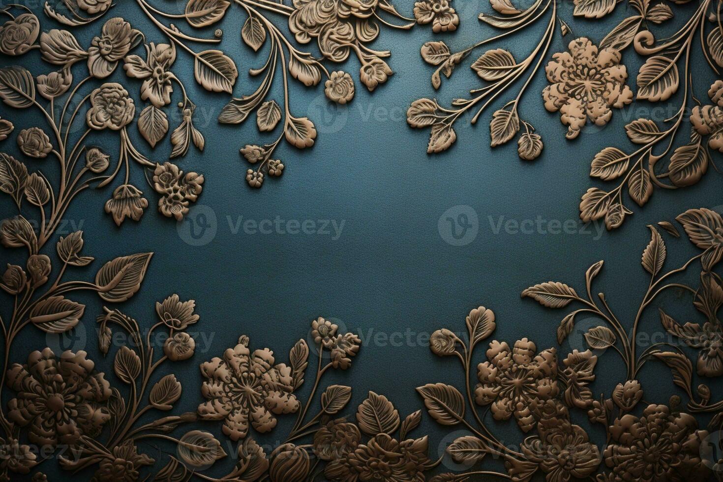 AI Generated Golden frame on turquoise photo