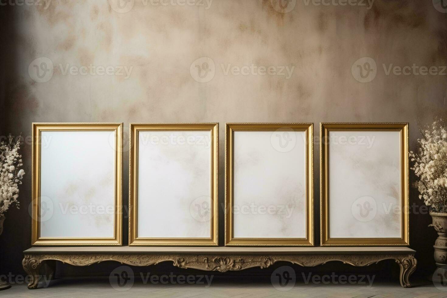 AI Generated Golden Frame Design with copy space photo