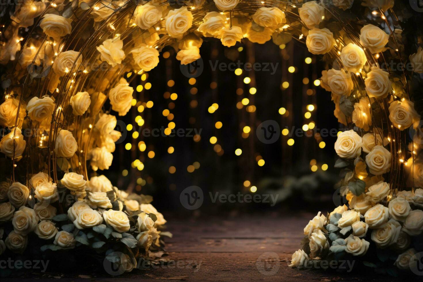 AI Generated Golden Flower Arch with Copy Space photo