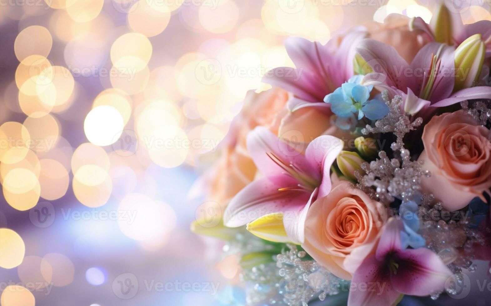 AI Generated Flower Background with Bokeh Lights and Copy Space photo