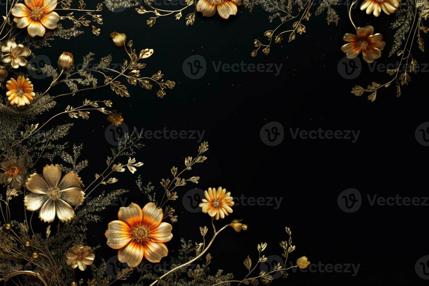 AI Generated flowers on dark background with copy space photo