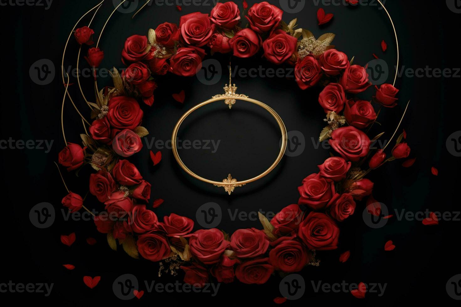 AI Generated Elegant flowers on black with copy space photo