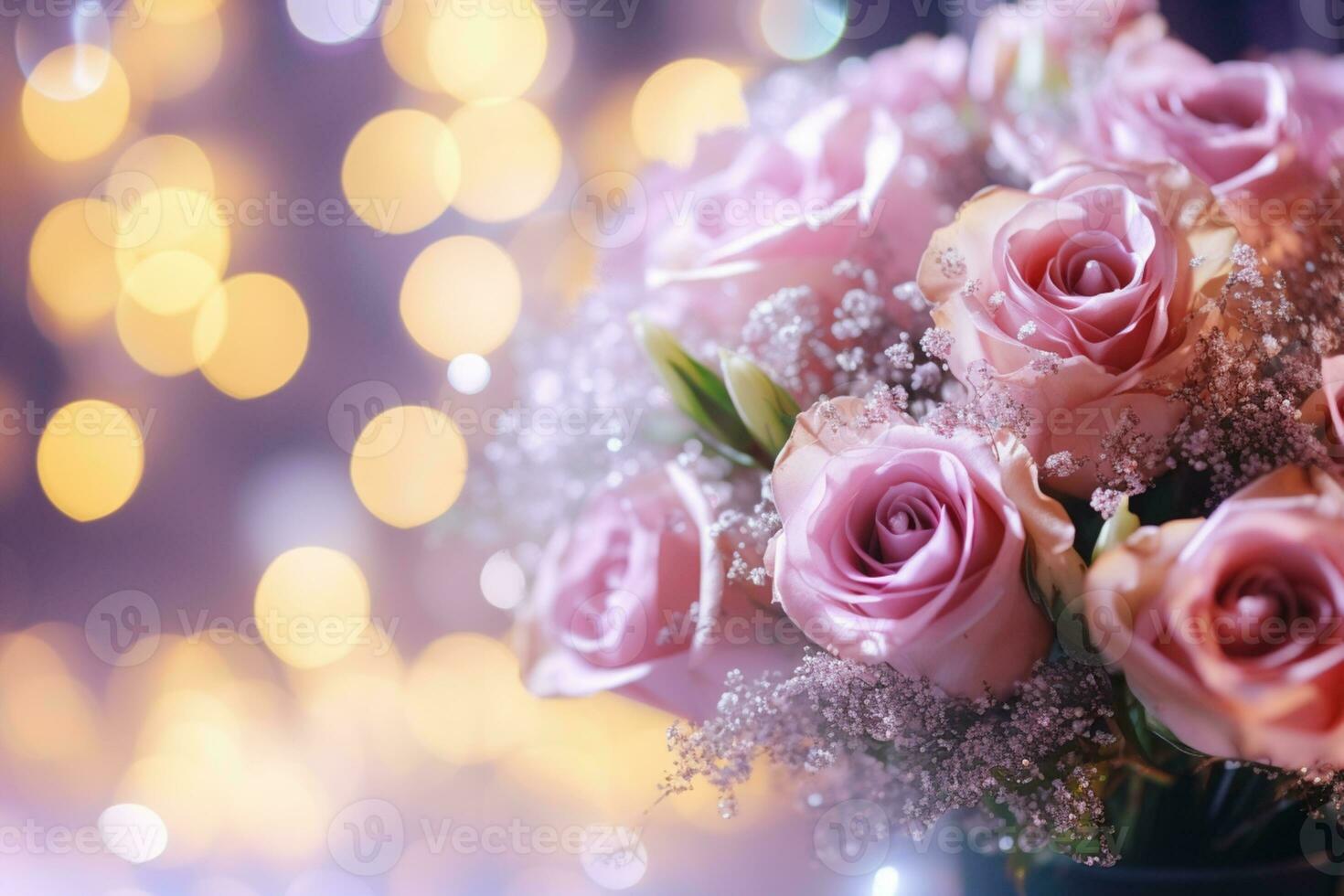 AI Generated Flower Background with Bokeh Lights and Copy Space photo