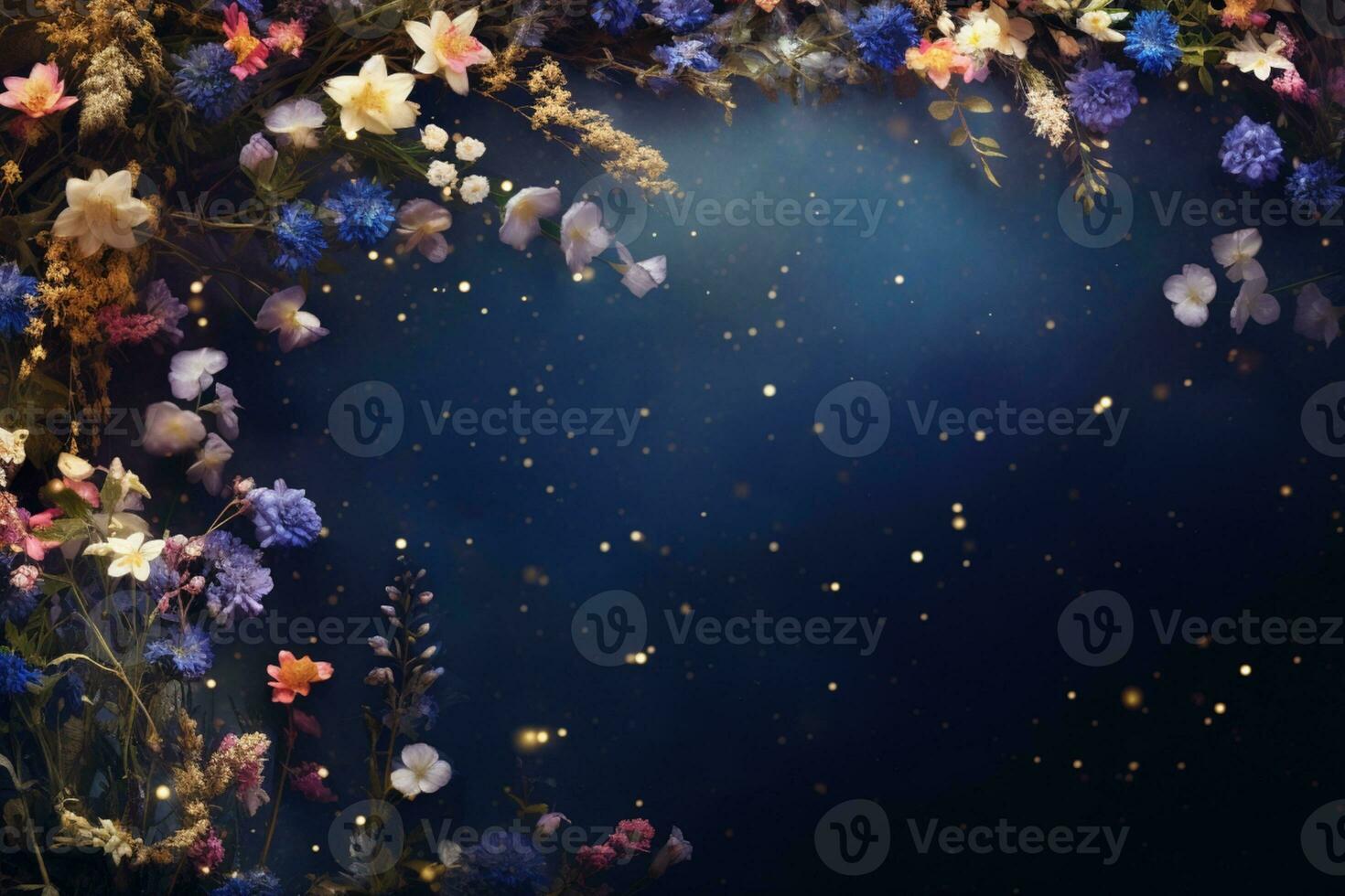 AI Generated flowers on dark background with copy space photo
