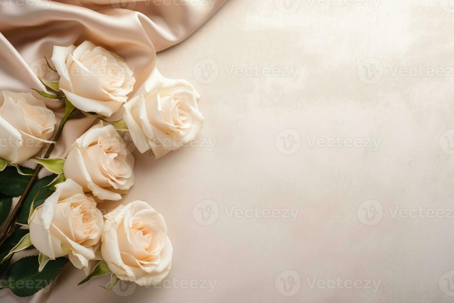 Ai Generated Roses on Fabric with Copy Space photo