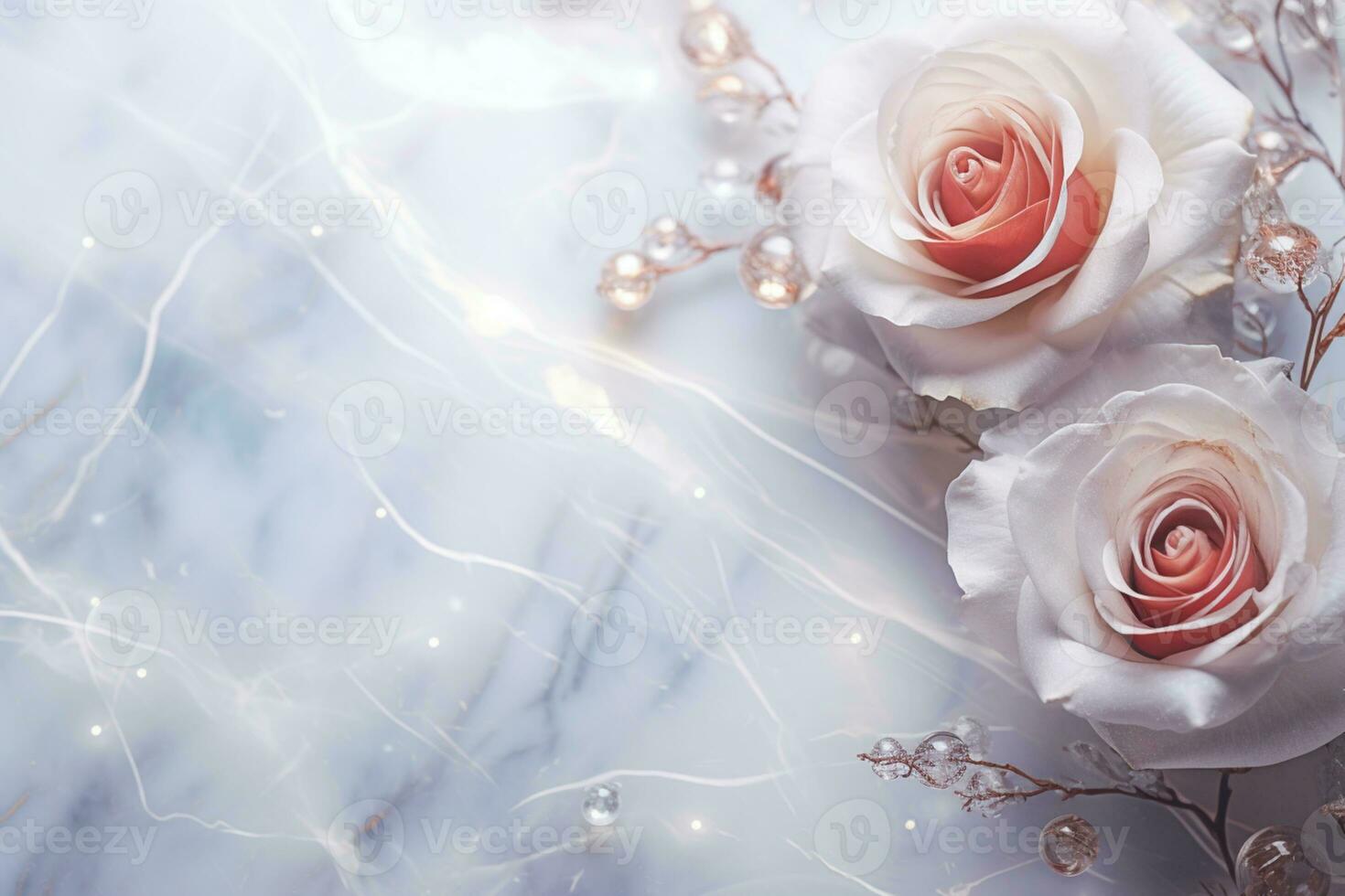 AI Generated Roses on Marble with Copy Space photo