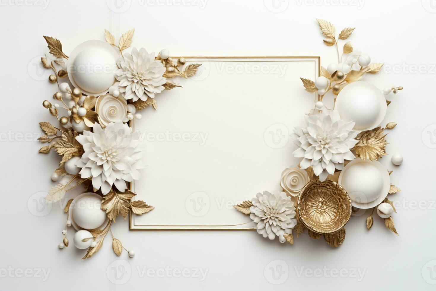 AI Generated luxury golden ornaments on white photo