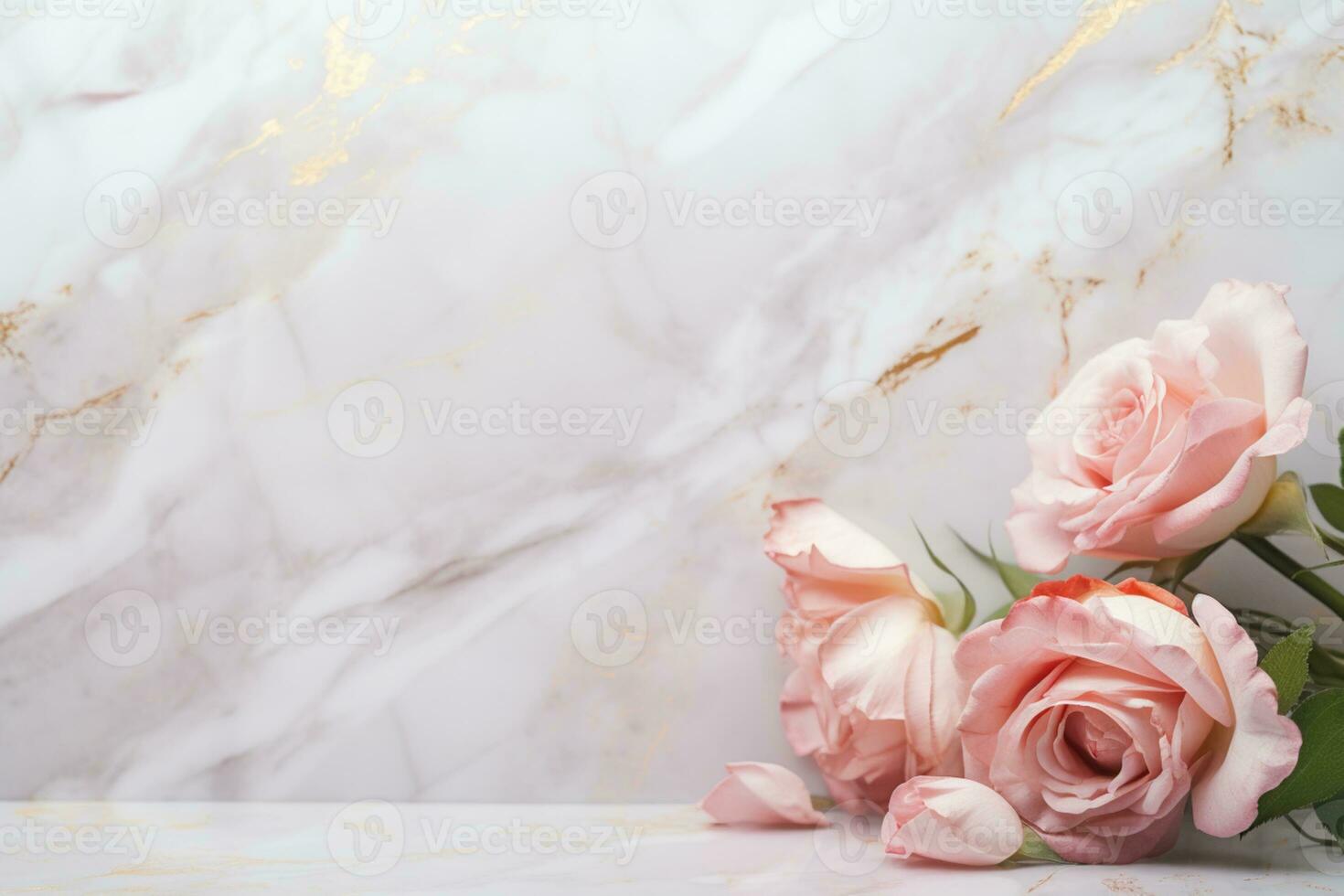 AI Generated Roses on Marble with Copy Space photo