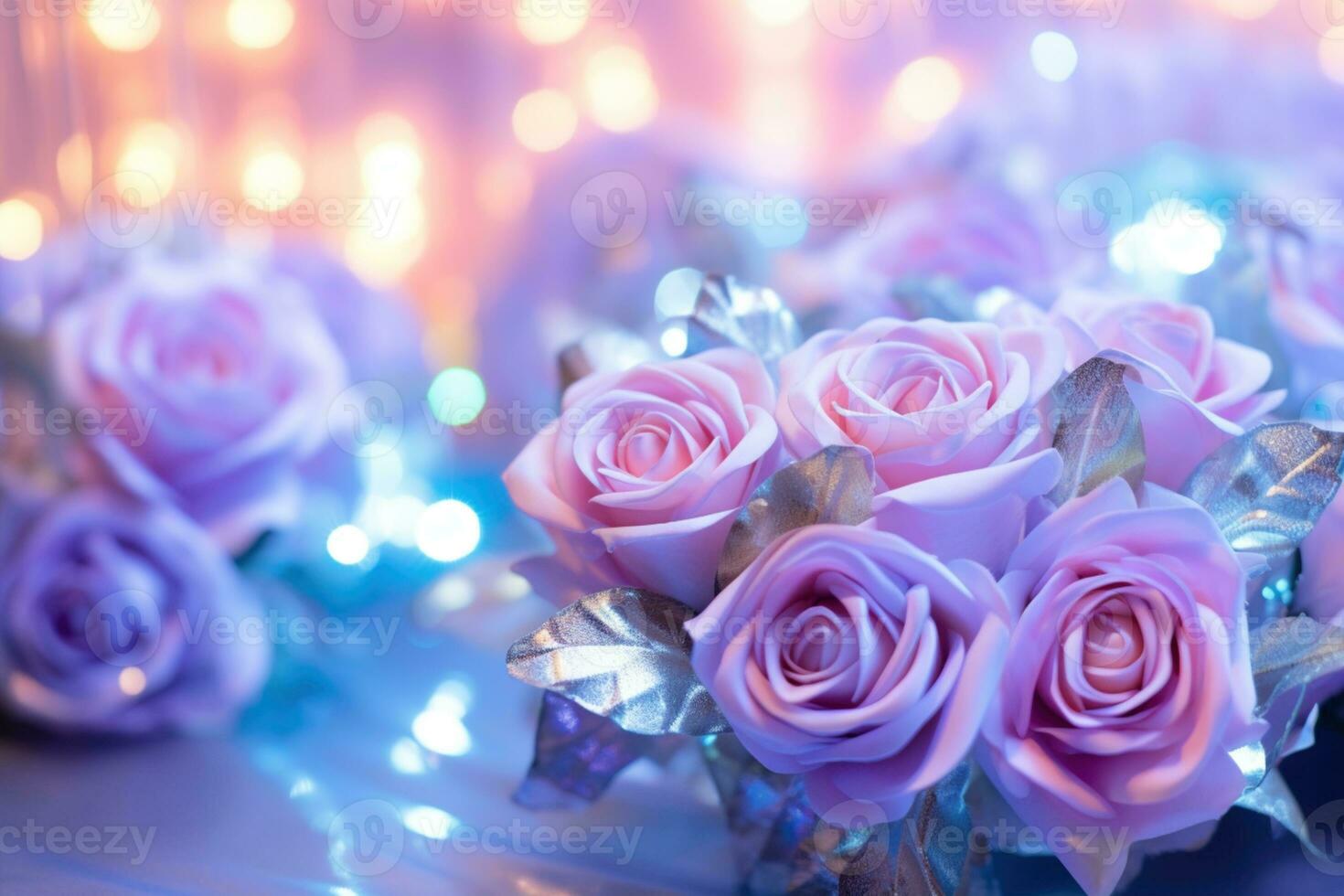 AI Generated Flower Background with Bokeh Lights and Copy Space photo