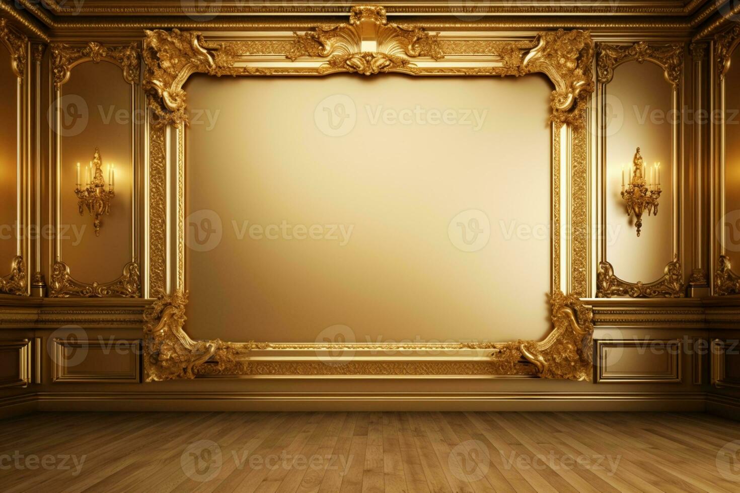 AI Generated Golden Frame Design with copy space photo