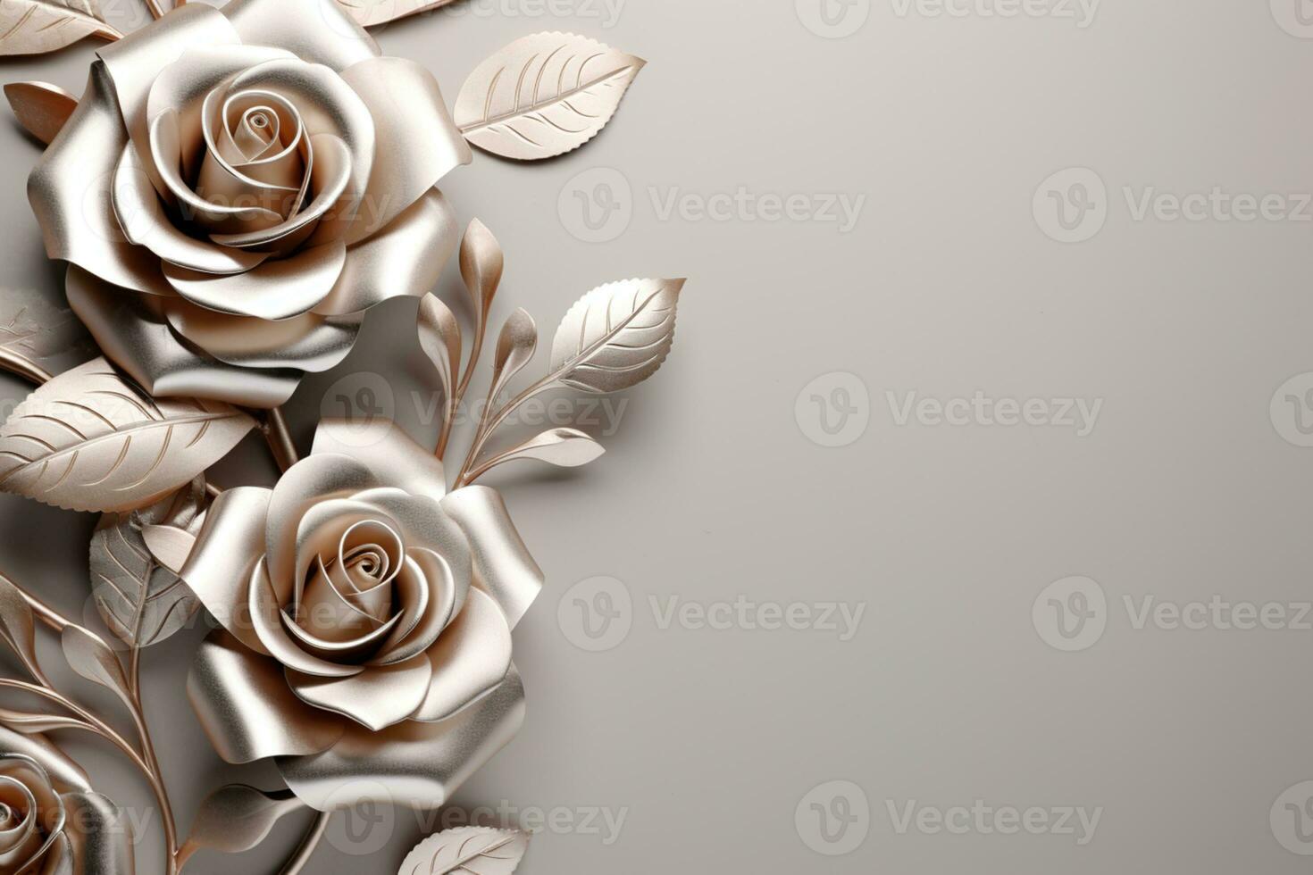 AI Generated Metallic Flower Background with Copy Space photo