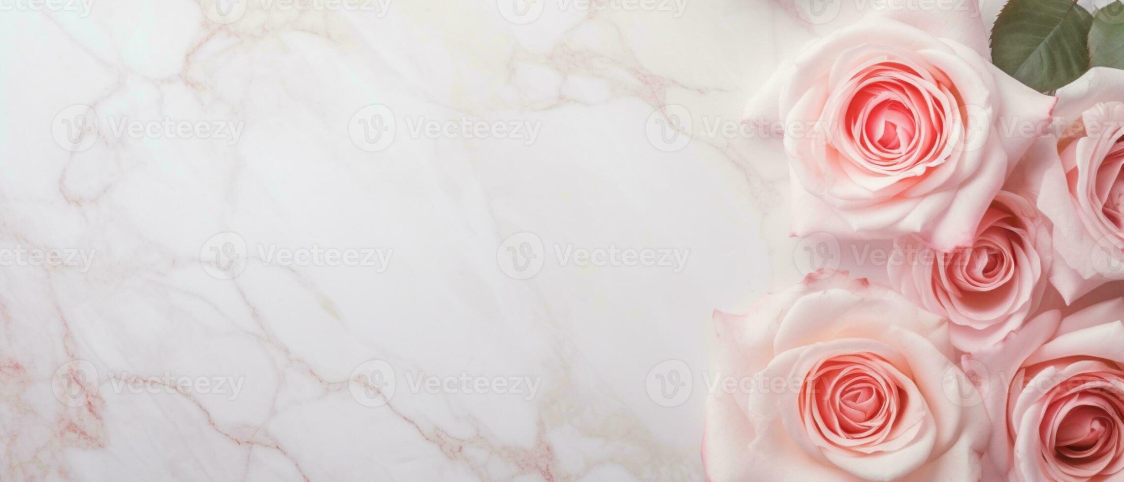 AI Generated Roses on Marble with Copy Space photo