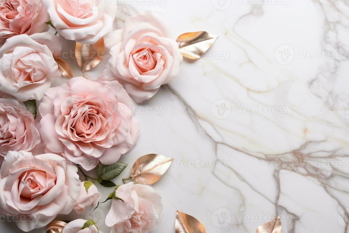 AI Generated Roses on Marble with Copy Space photo