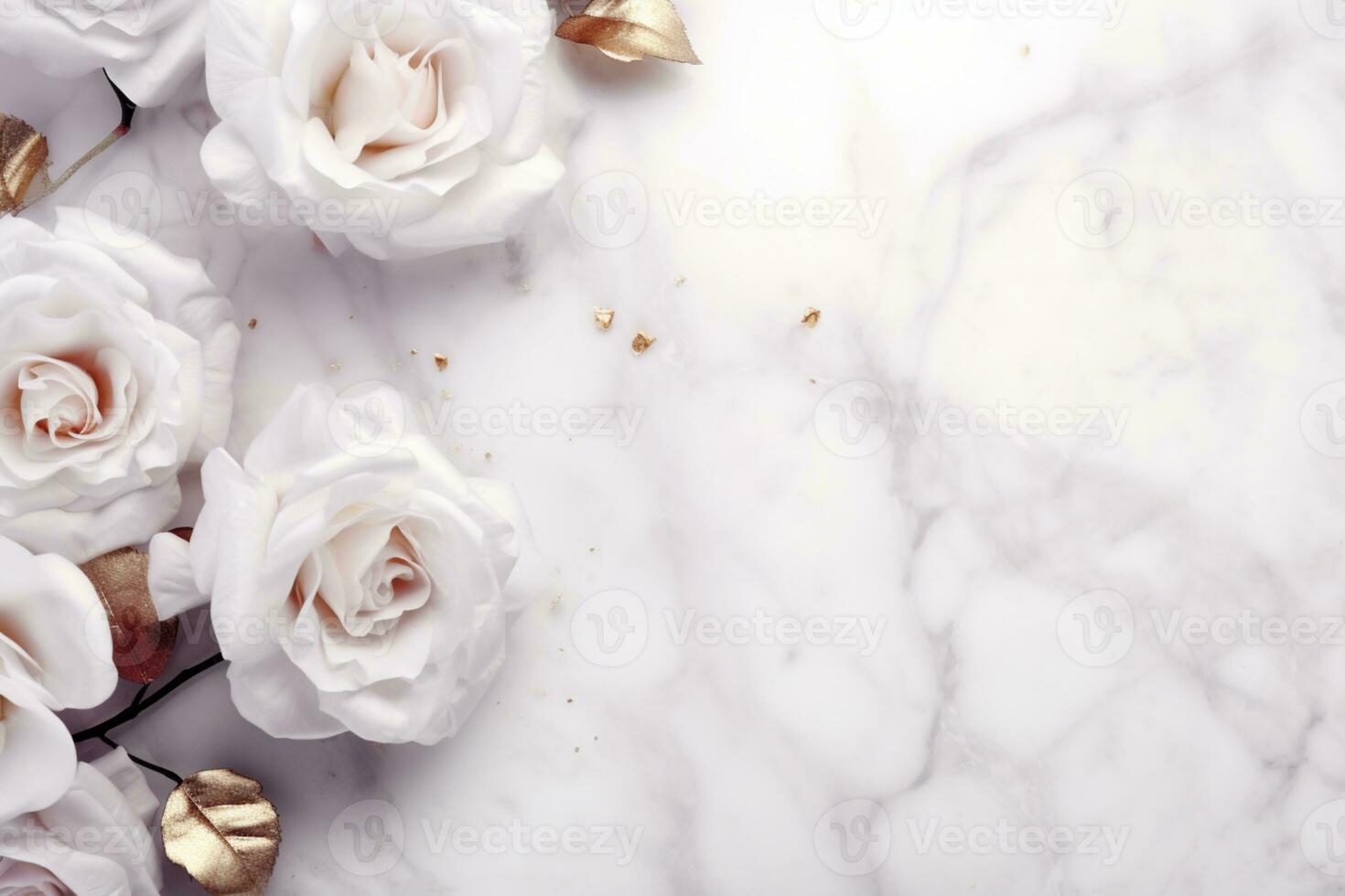 AI Generated Roses on Marble with Copy Space photo