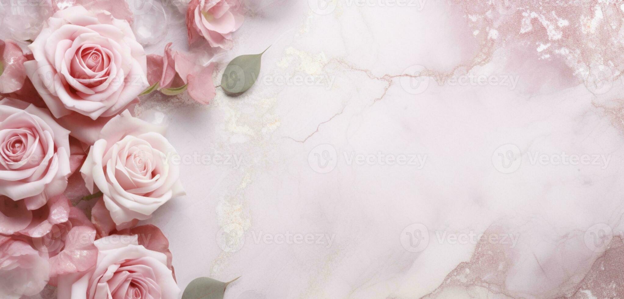 AI Generated Roses on Marble with Copy Space photo