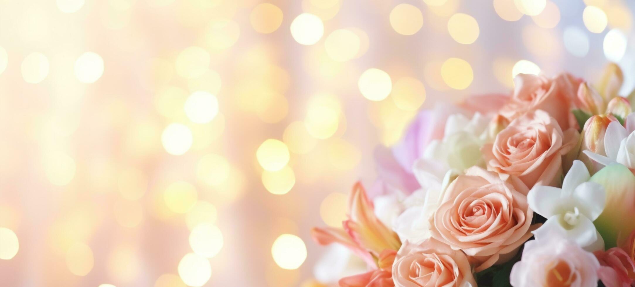 AI Generated Flower Background with Bokeh Lights and Copy Space photo