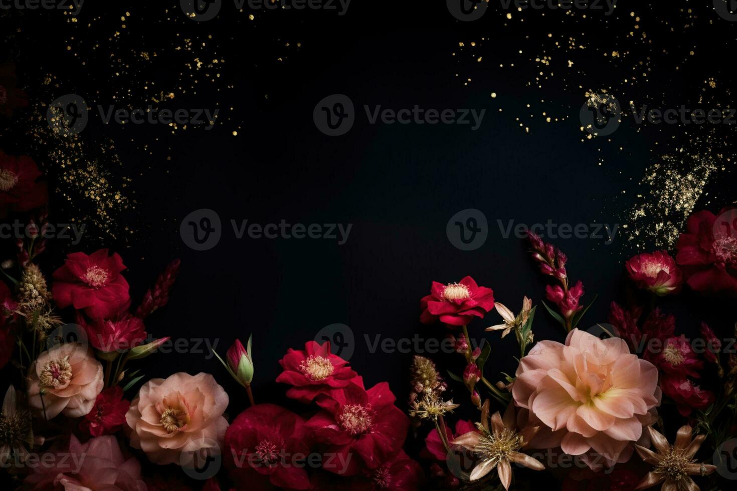 AI Generated flowers on dark background with copy space photo