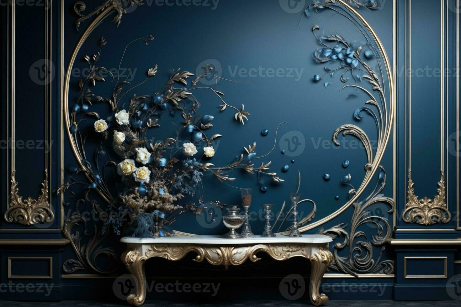 AI Generated luxury golden ornaments on black photo
