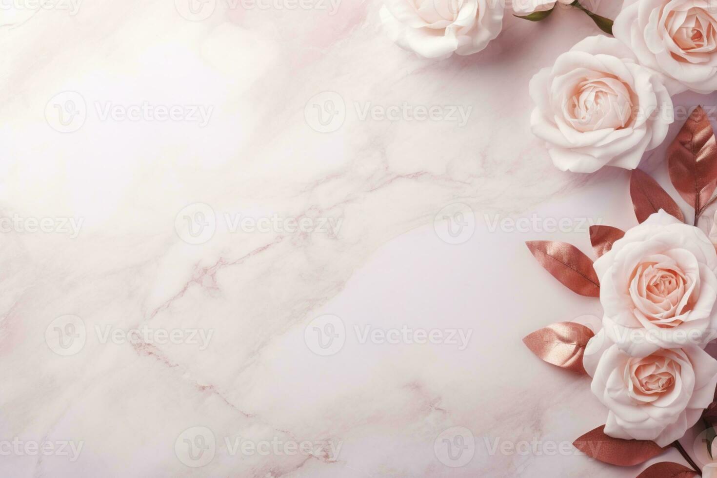 AI Generated Roses on Marble with Copy Space photo