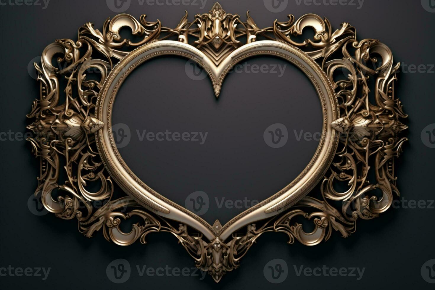 AI Generated Golden heart on dark background photo