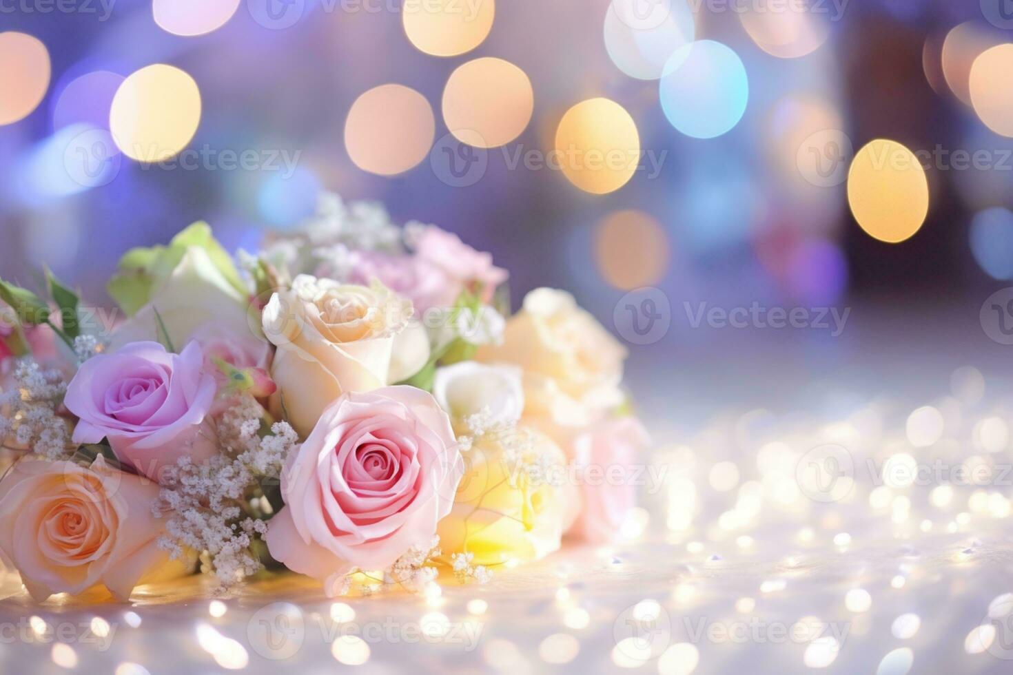 AI Generated Flower Background with Bokeh Lights and Copy Space photo