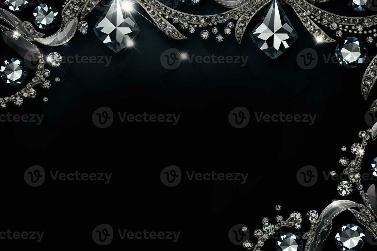 AI Generated shiny diamonds on black with copy space photo