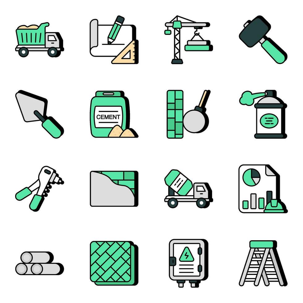 Pack of Construction Instrument Flat Icons vector