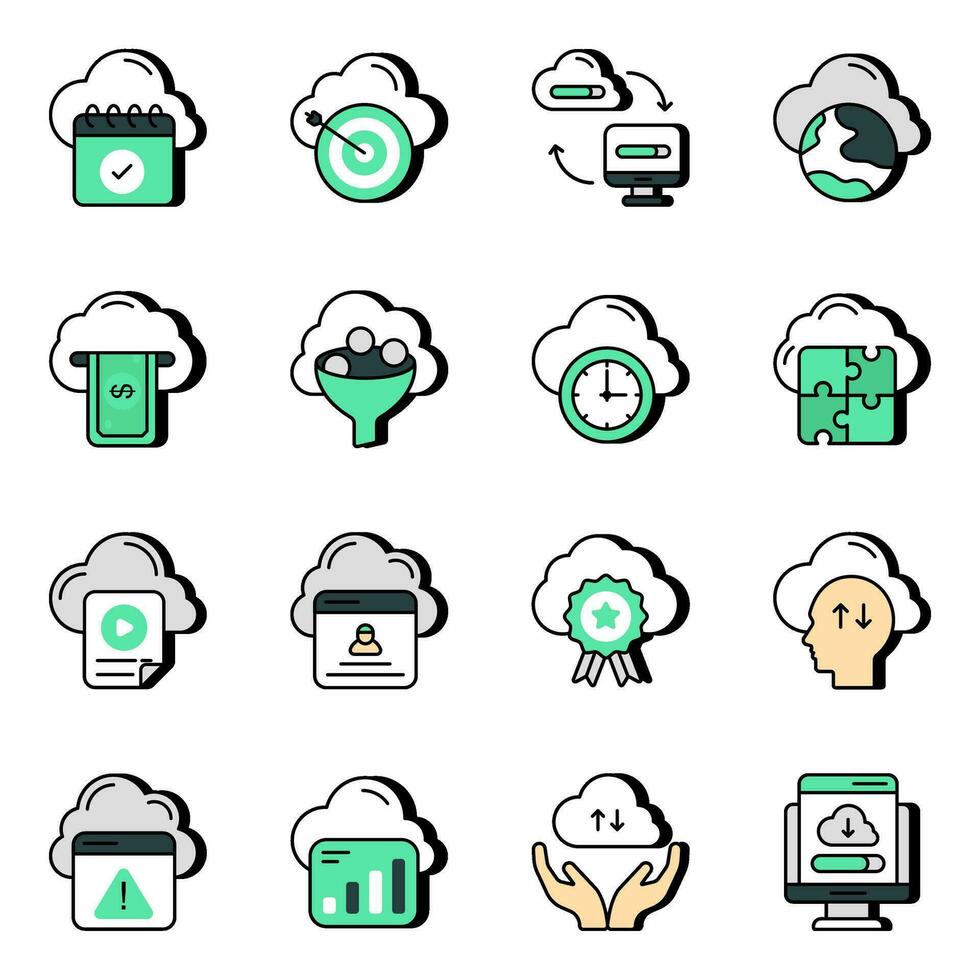 Pack of Cloud Devices Flat Icons vector