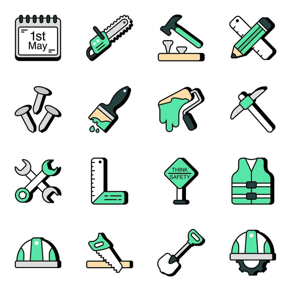 paquete de iconos planos del día del trabajo vector