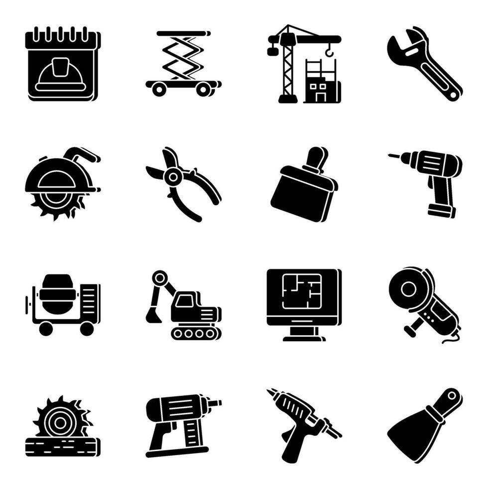 Pack of Construction Equipment Flat Icons vector