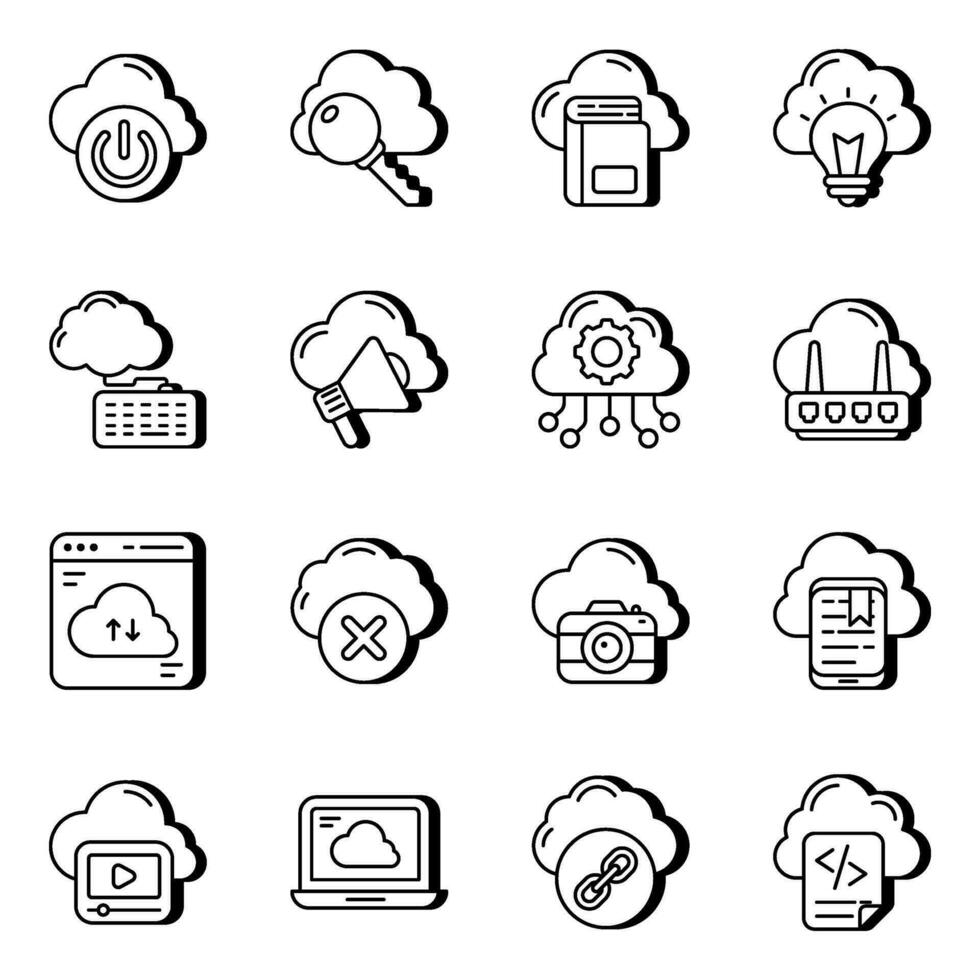 Pack of Cloud Hosting Linear Icons vector