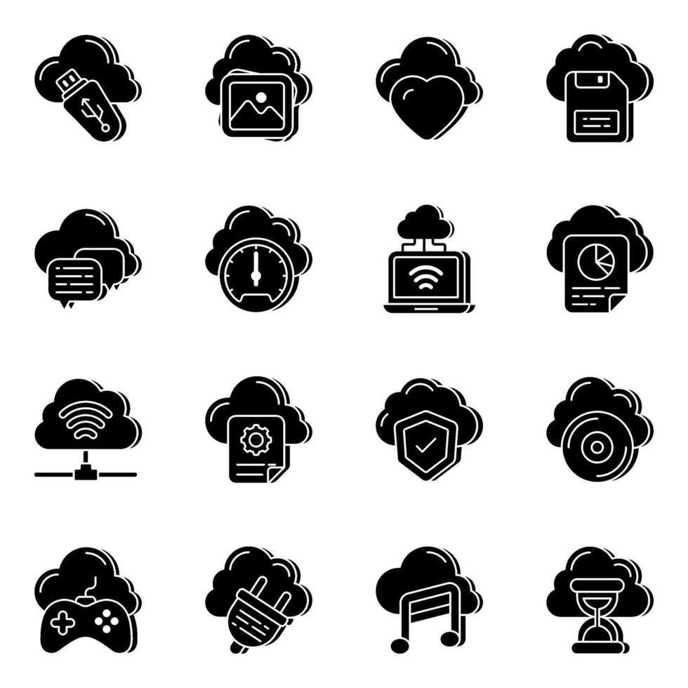 Pack of Cloud Technology Solid Icons vector