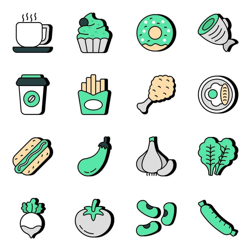 Pack of Food and Drink Flat Icons vector