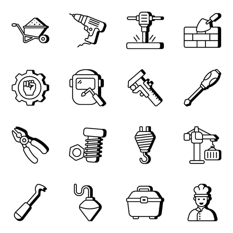 Pack of Labor Day and Construction Linear Icons vector