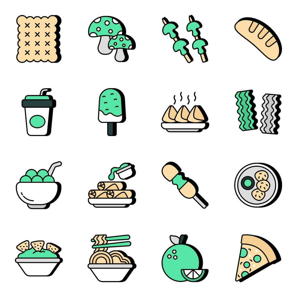 paquete de iconos planos de comida rápida vector