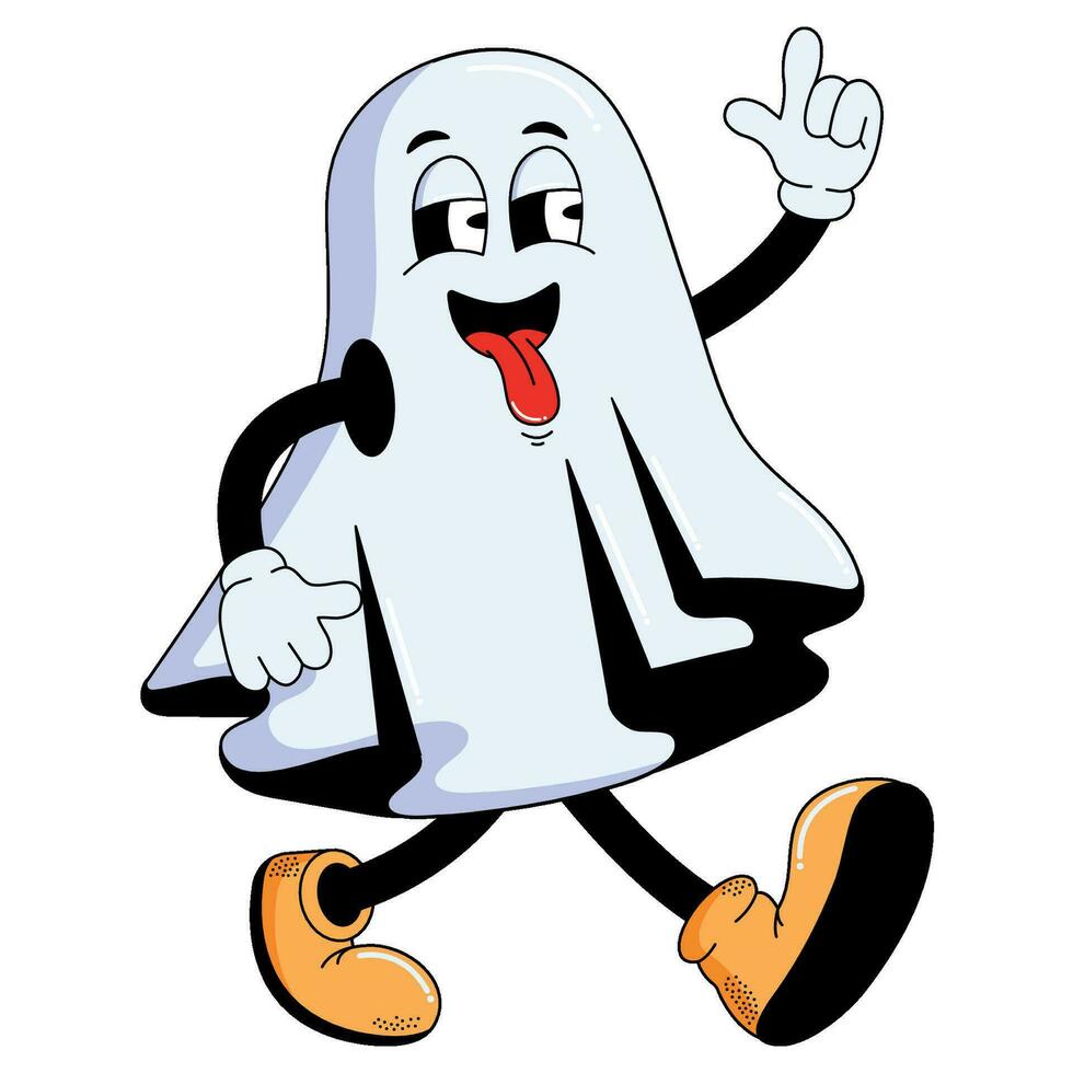 Funny Halloween characters Bringing Boo in retro style. Happy Halloween vintage Ghosts. Modern vector illustration.