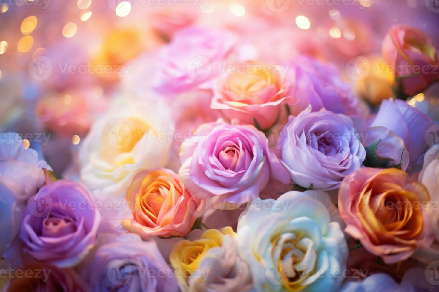 AI Generated Flower Background with Bokeh Lights and Copy Space photo