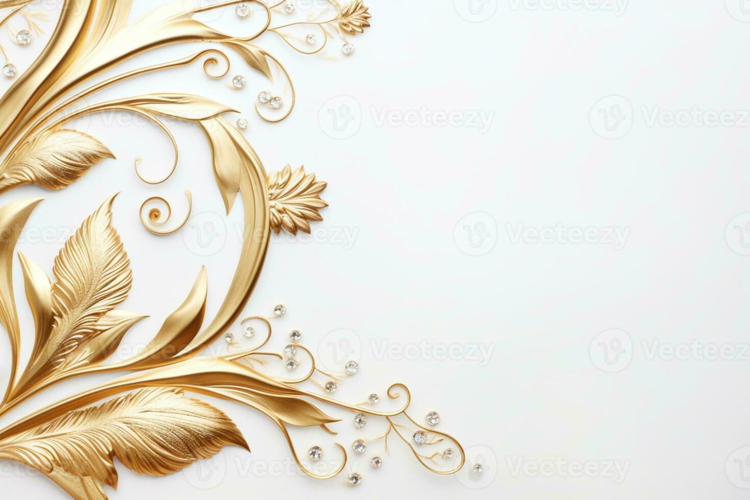 AI Generated luxury golden ornaments on white photo